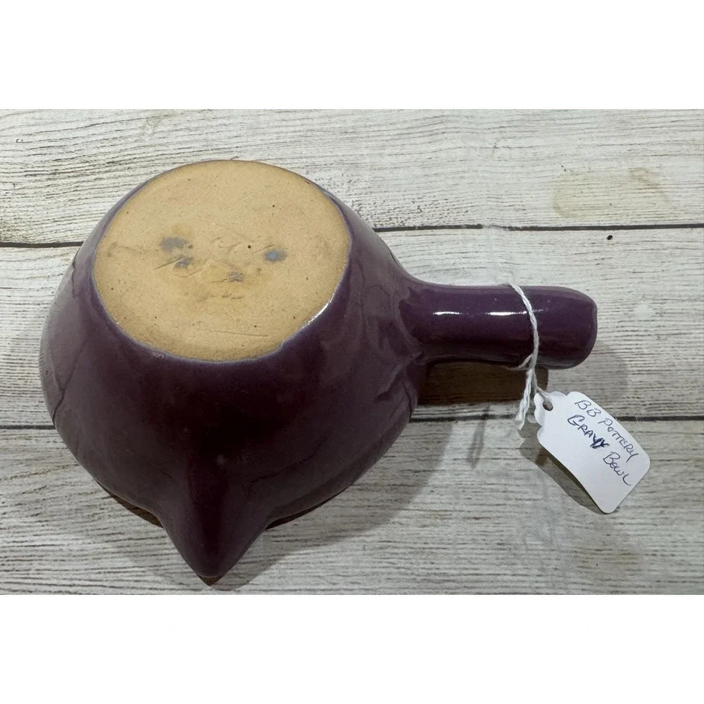 Vintage BB Bybee Pottery KY Purple Double Spout Lug Handle Gravy Bowl Handmade